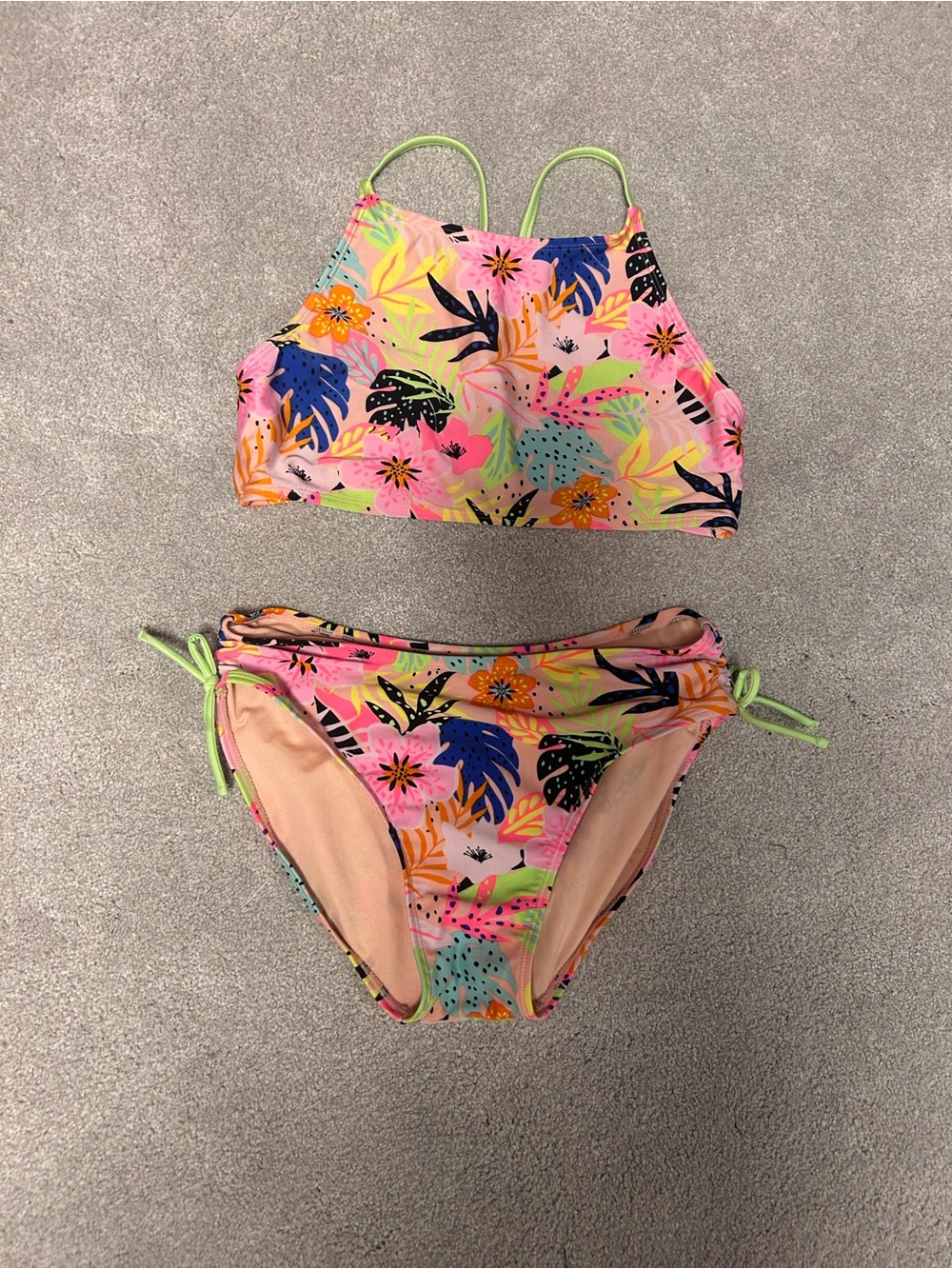 Cat & Jack Pink Tropical Floral High-Neck Two-Piece Bikini